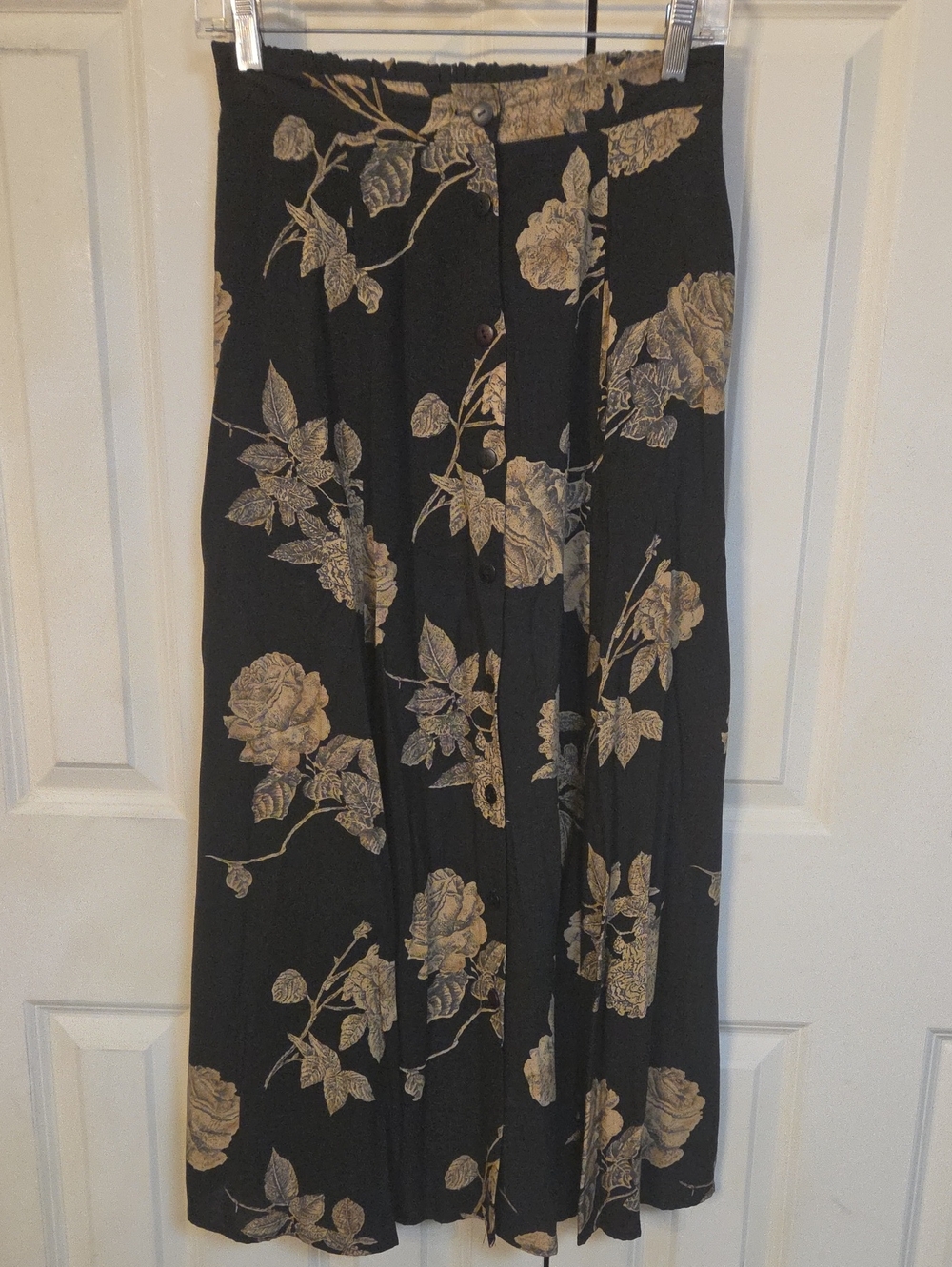 Black Maxi Skirt with Cream Floral Print